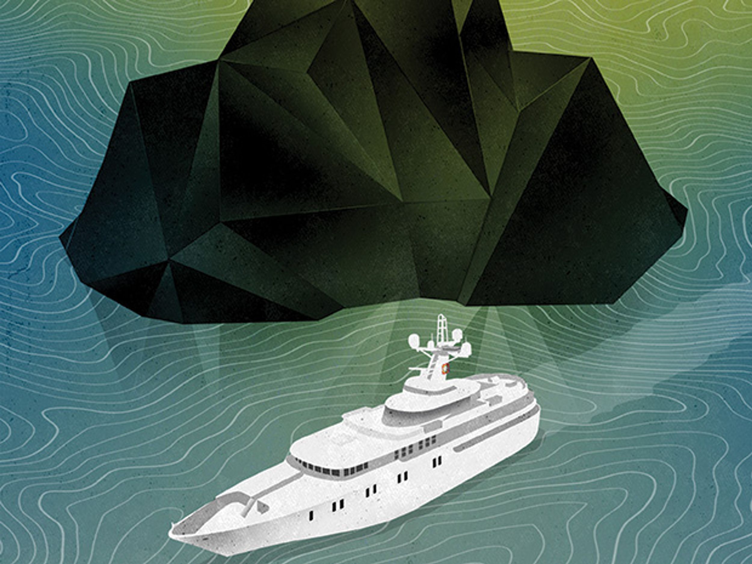Illustration of two ships near iceberg