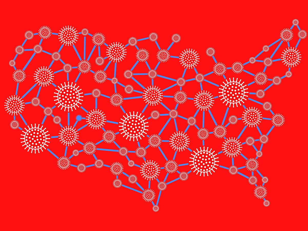 Illustration of USA map with COVID network