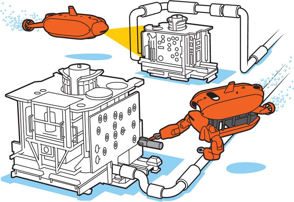 Illustration showing how Aquanaut works in both forms.  