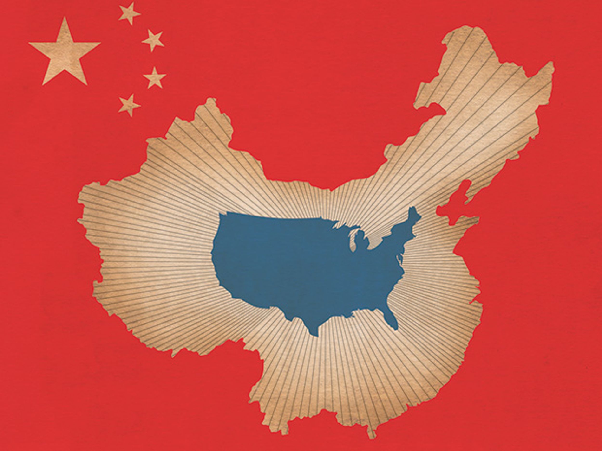 illustration showing maps of China and U.S.