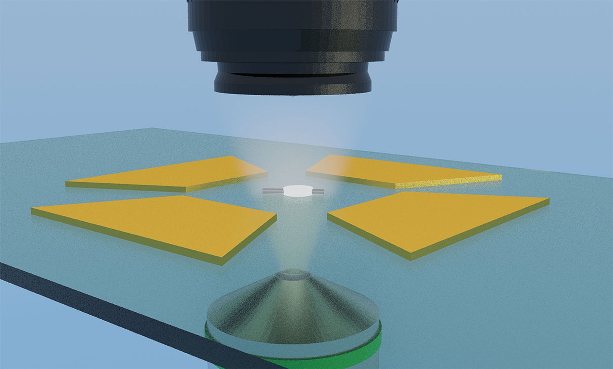 Illustration showing the computer-programmable white light for reconfiguration of the silicon nanowire rotation.
