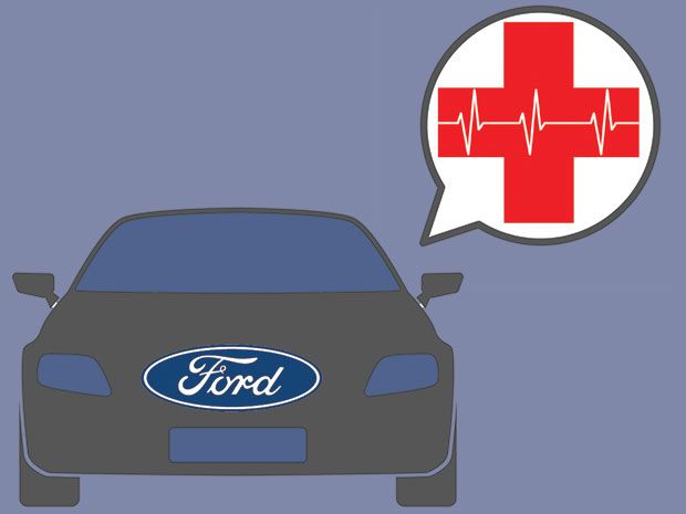 Illustration shows a Ford car transmitting medical information.