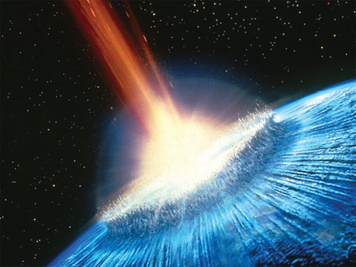 illustrative rendition of asteroid crashing into Earth