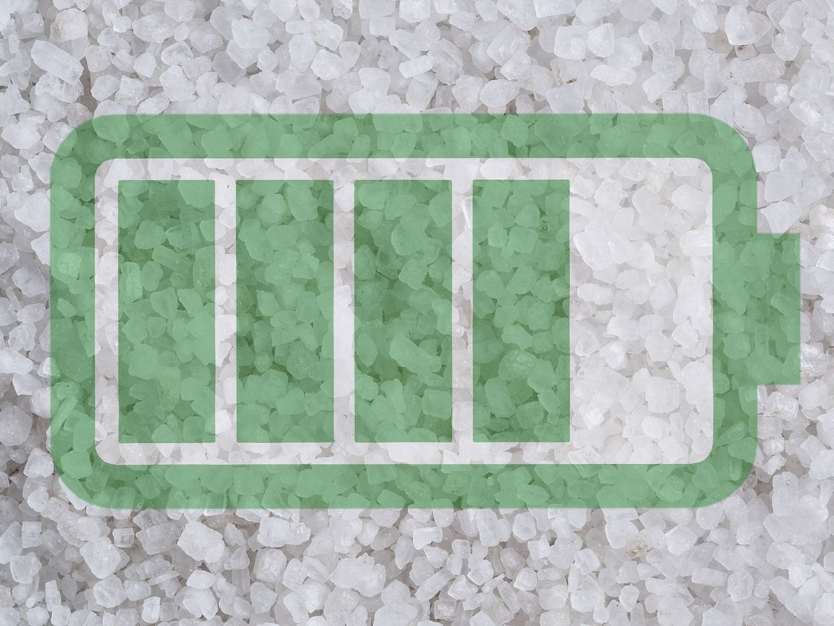 Image of a battery overlayed on top of salt.