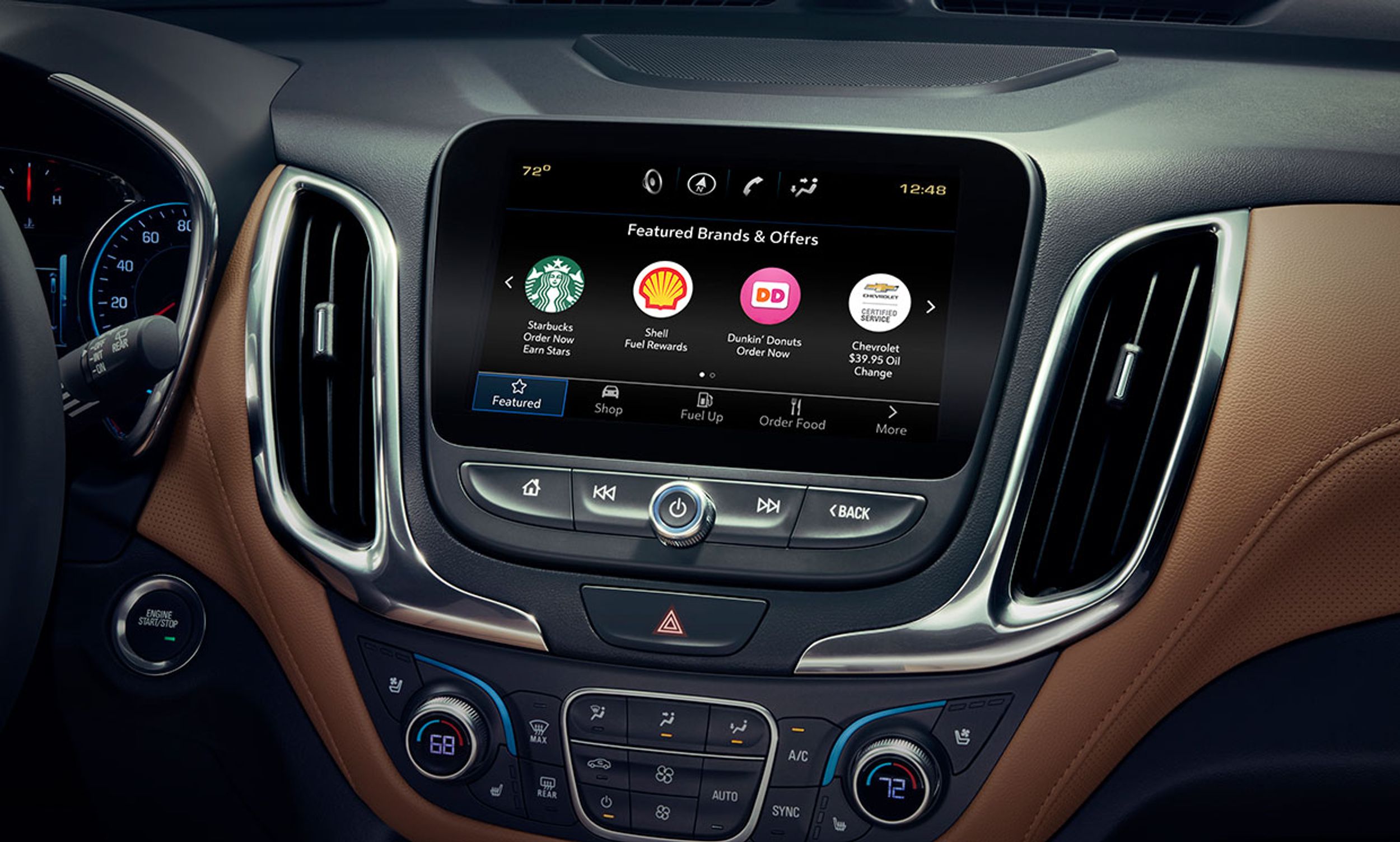Image of a GM dashboard with different food and drink ordering options.