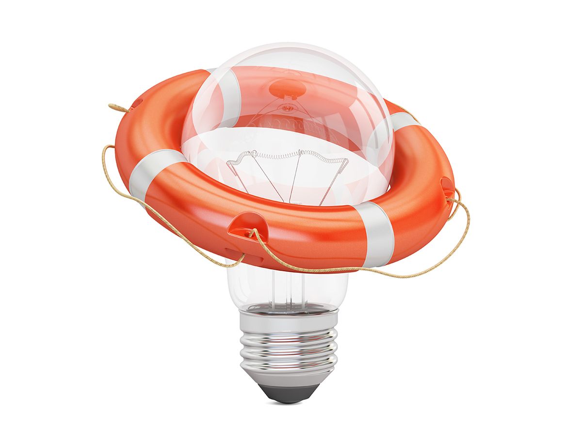 Image of a life preserver around a clear light bulb.