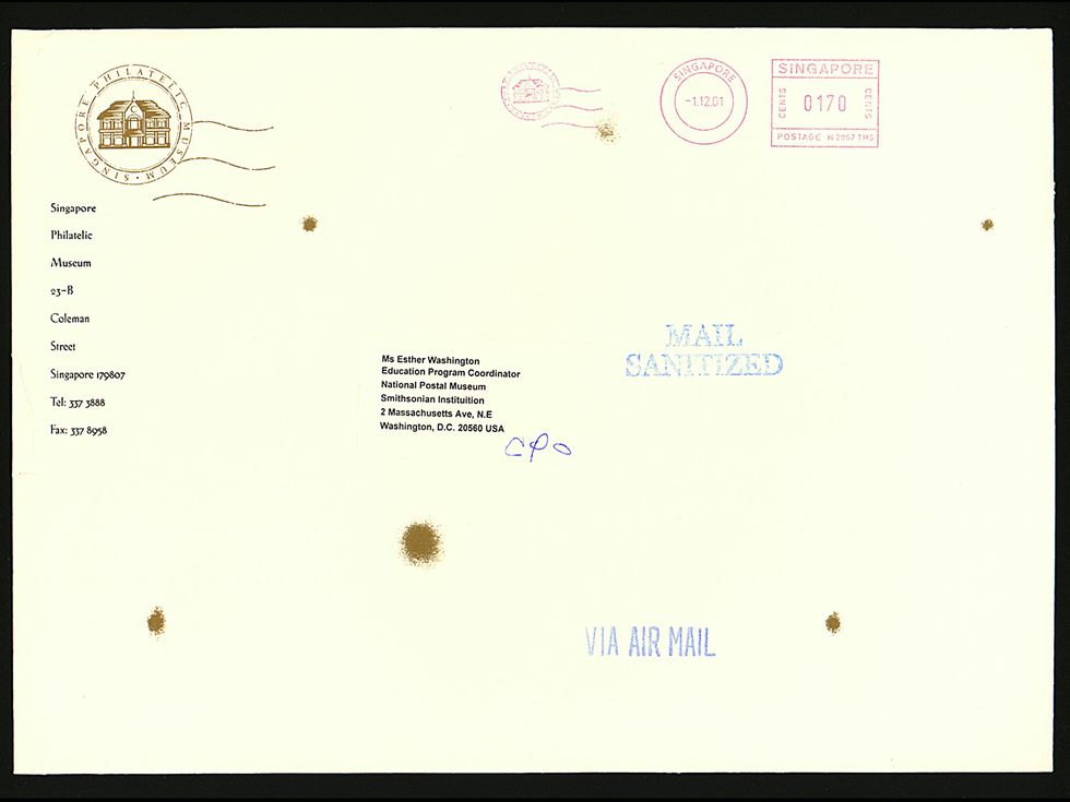 Image of a piece of mail that has been irradiated.