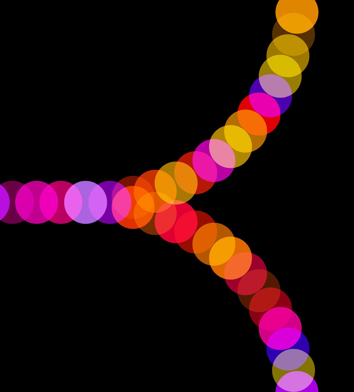 Image of colorful circles splitting in two directions.