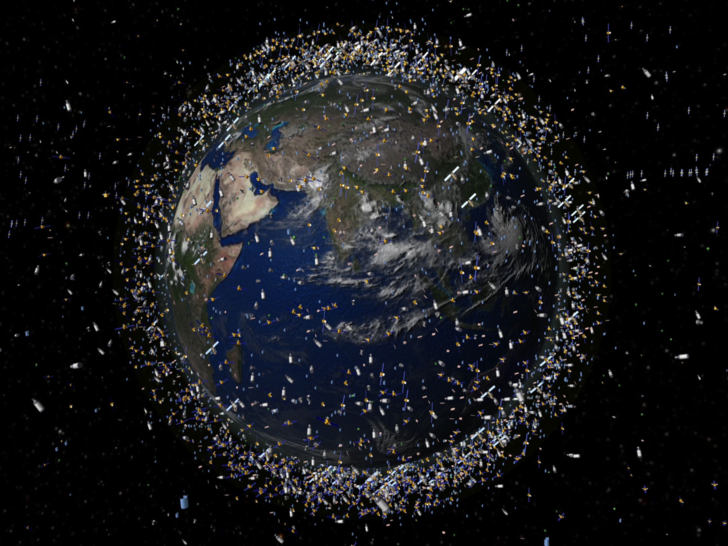 image of Earth from space showing orbital debris