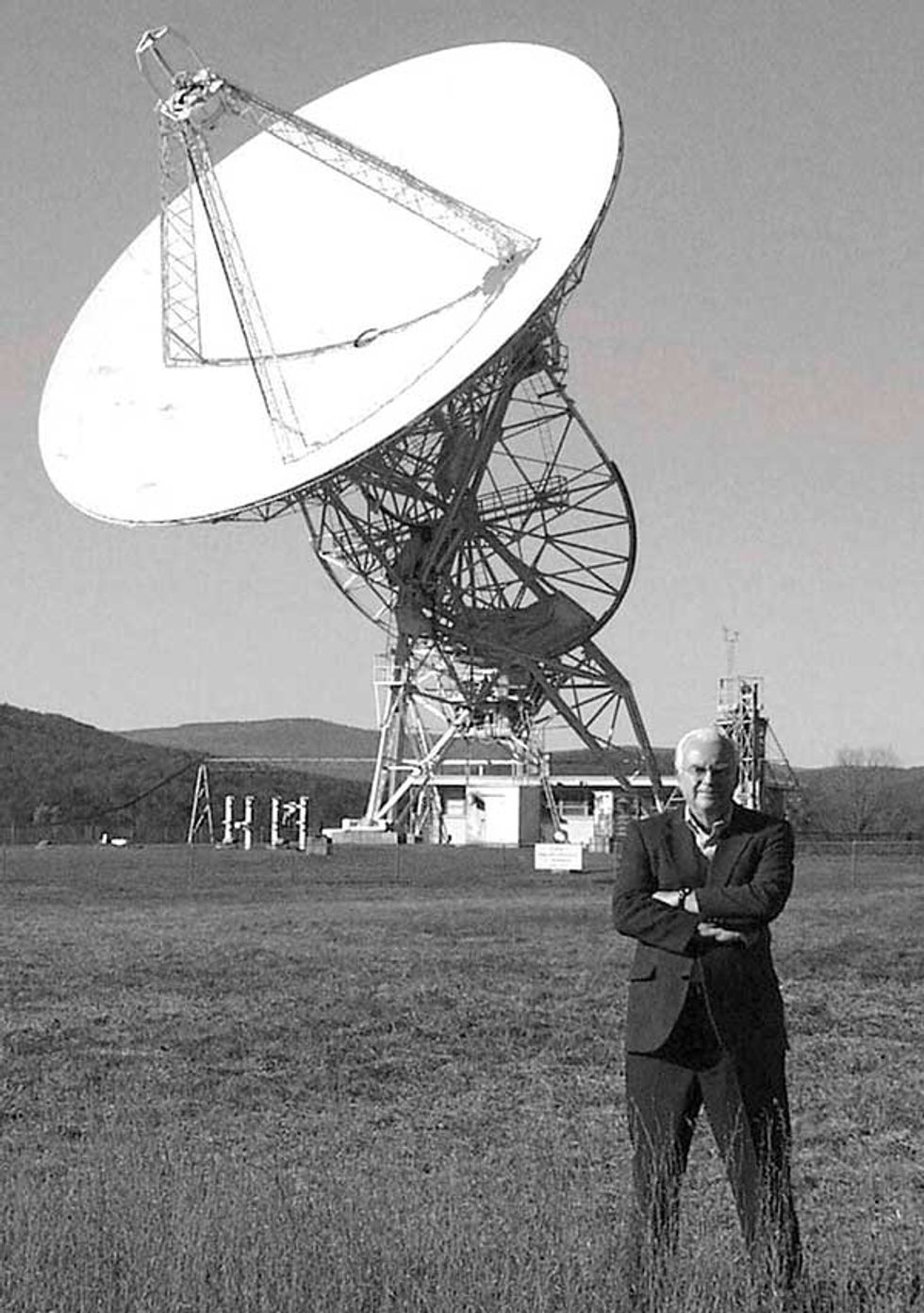 Image of Frank Drake using the Howard E. Tatel radio telescope.