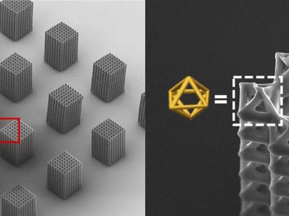 image of gray cubes on left and yellow 3d object with lines linking together on right