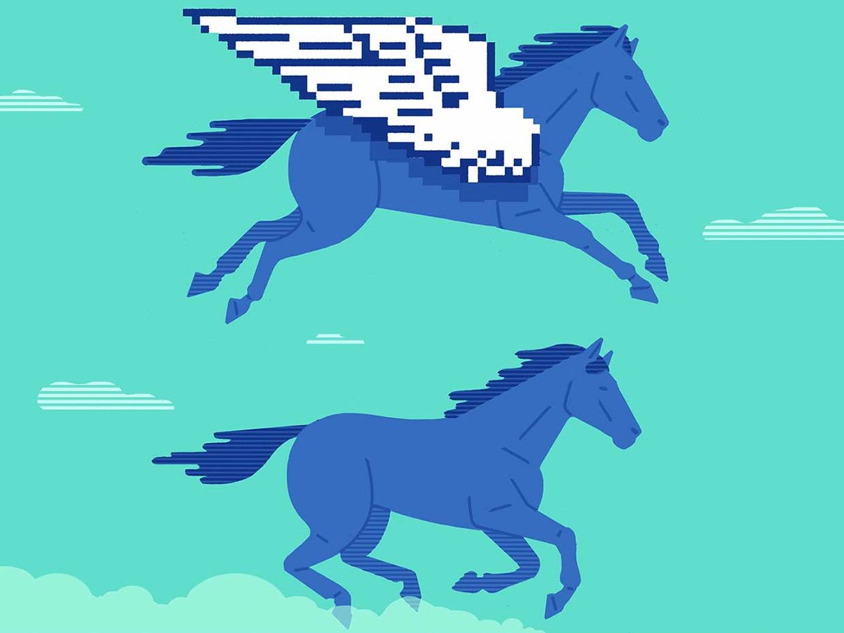 Image of horses flying through the sky.