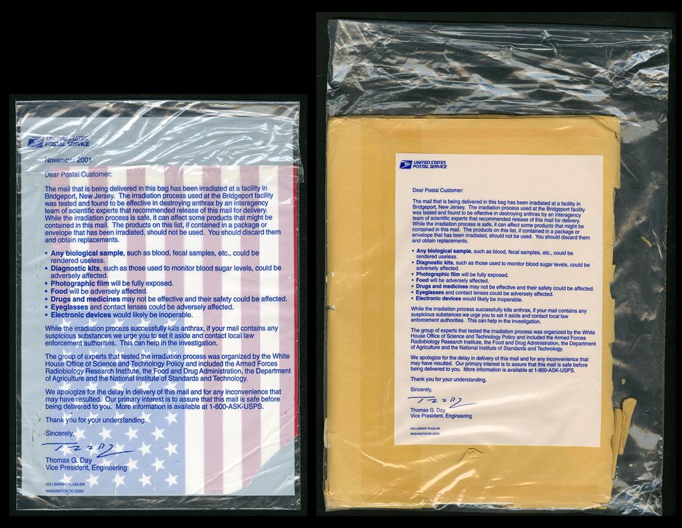 Image of irradiated mail in plastic bags.