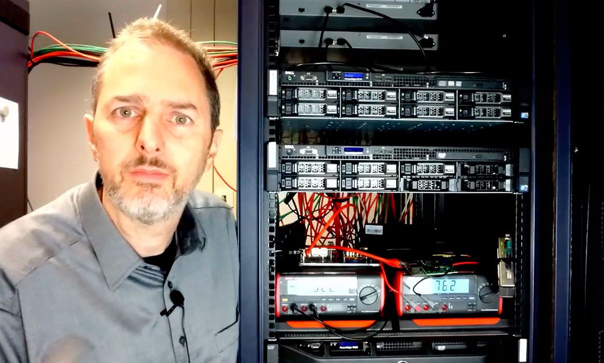 Image of Marco Winzker showing the FPGA setup during a 2018 youtube video.