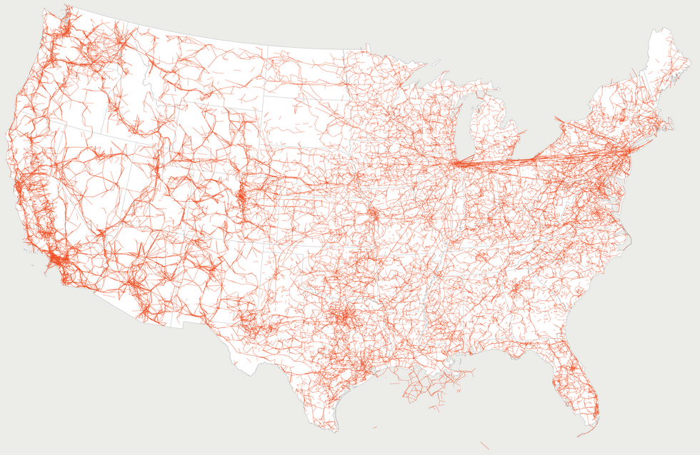 Image of red lines showing lcoations of 6g microwave links across the USA.