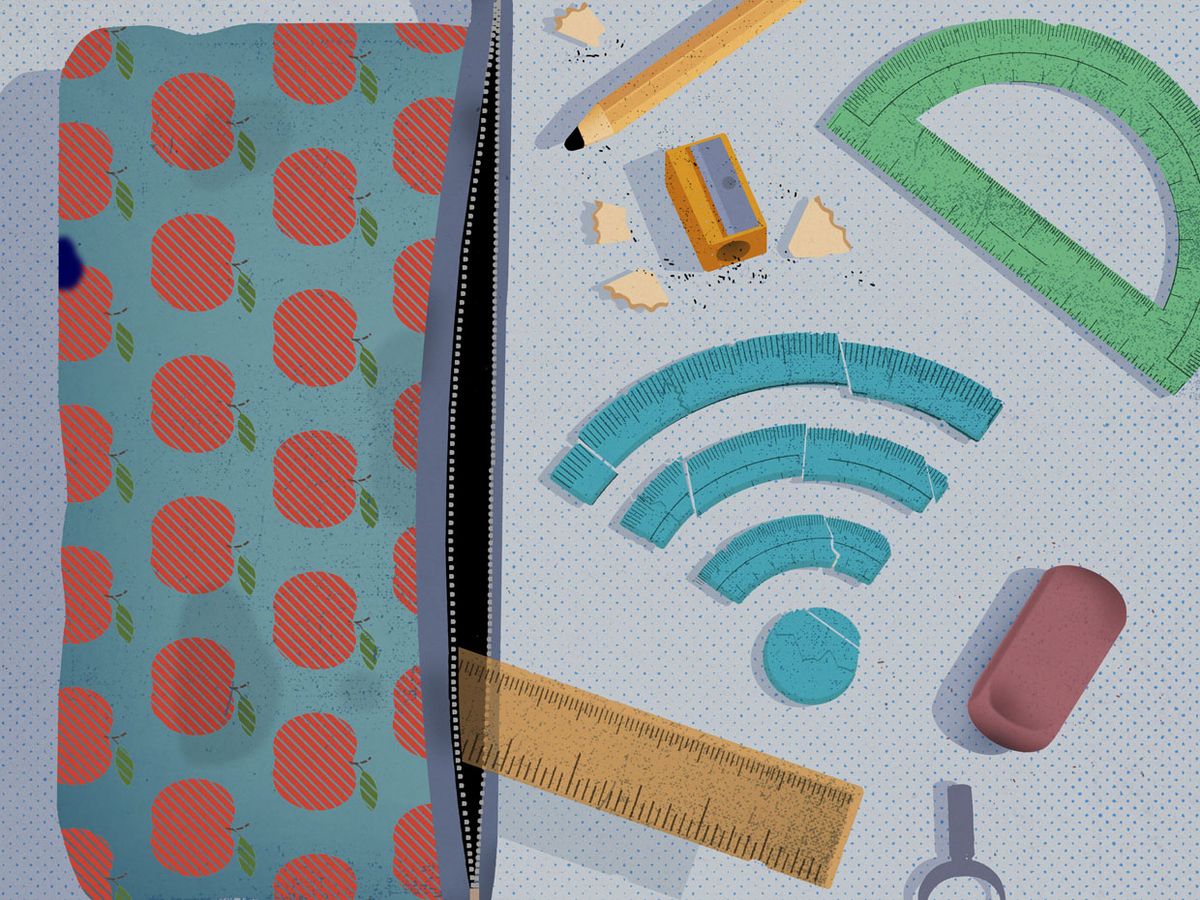 Image of school supplies and a broadband signal.