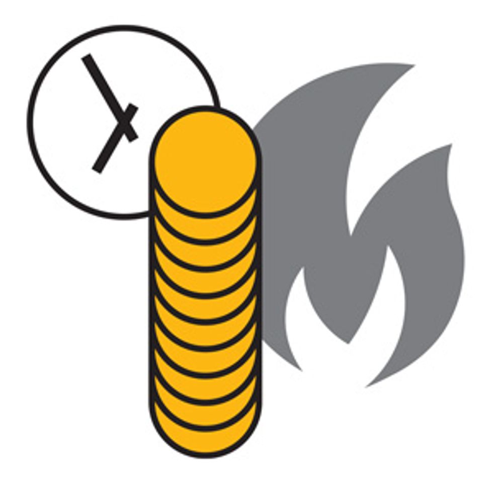 Image of stacked coins and fire.