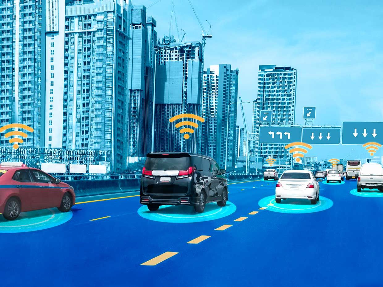 Conceptual photo illustration of an autonomous car sensor system.