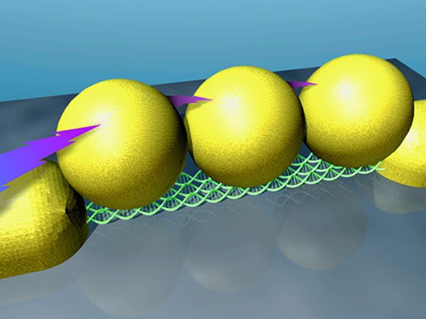 Three gold nanoparticles supported by a DNA scaffold