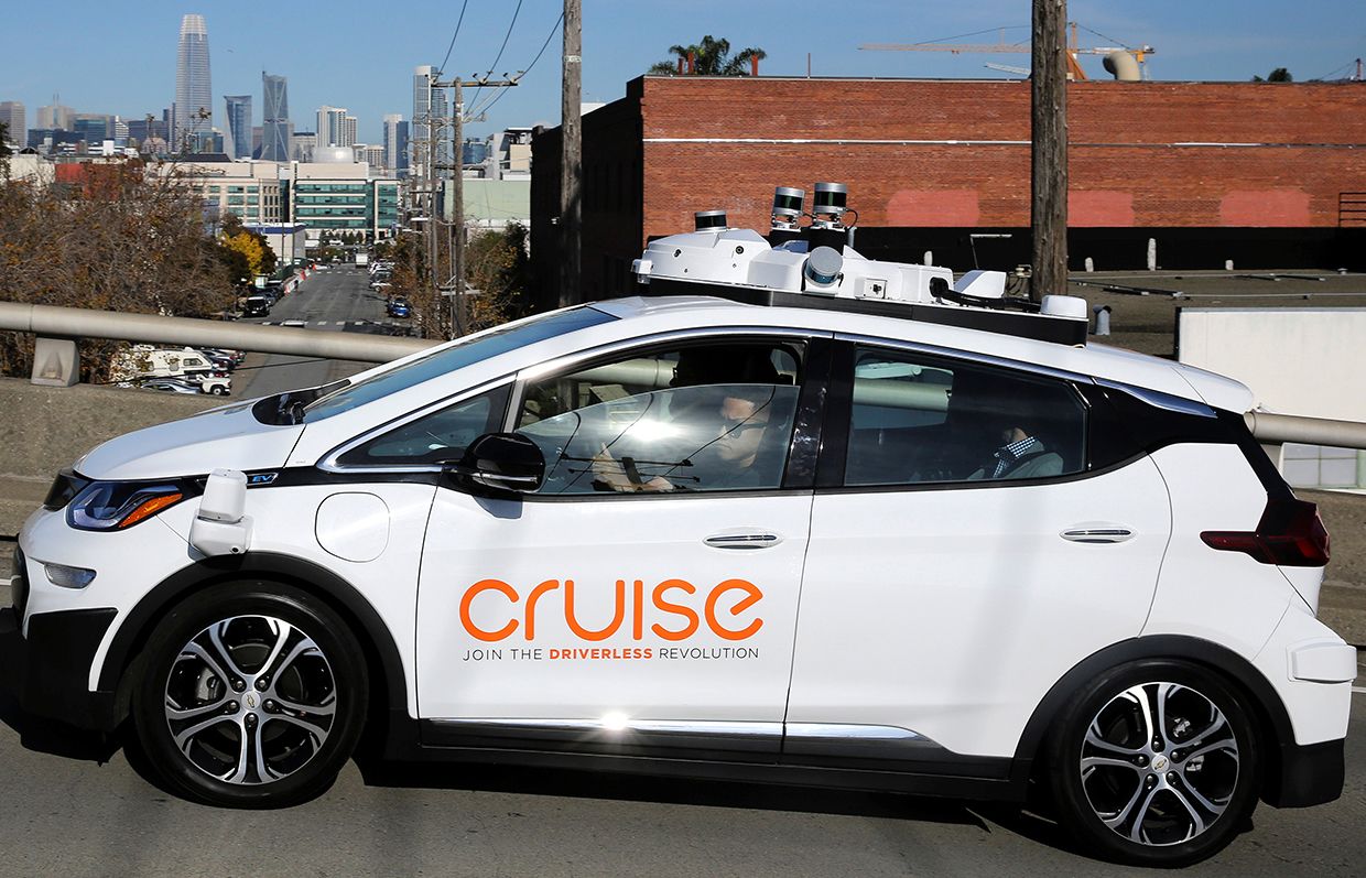 GM and Cruise Automation's Bolt EV self-driving car in San Francisco on November 28, 2017.