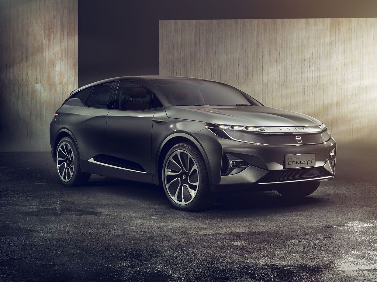 A photo shows the electric SUV concept car that the Chinese startup Byton revealed at CES 2018.