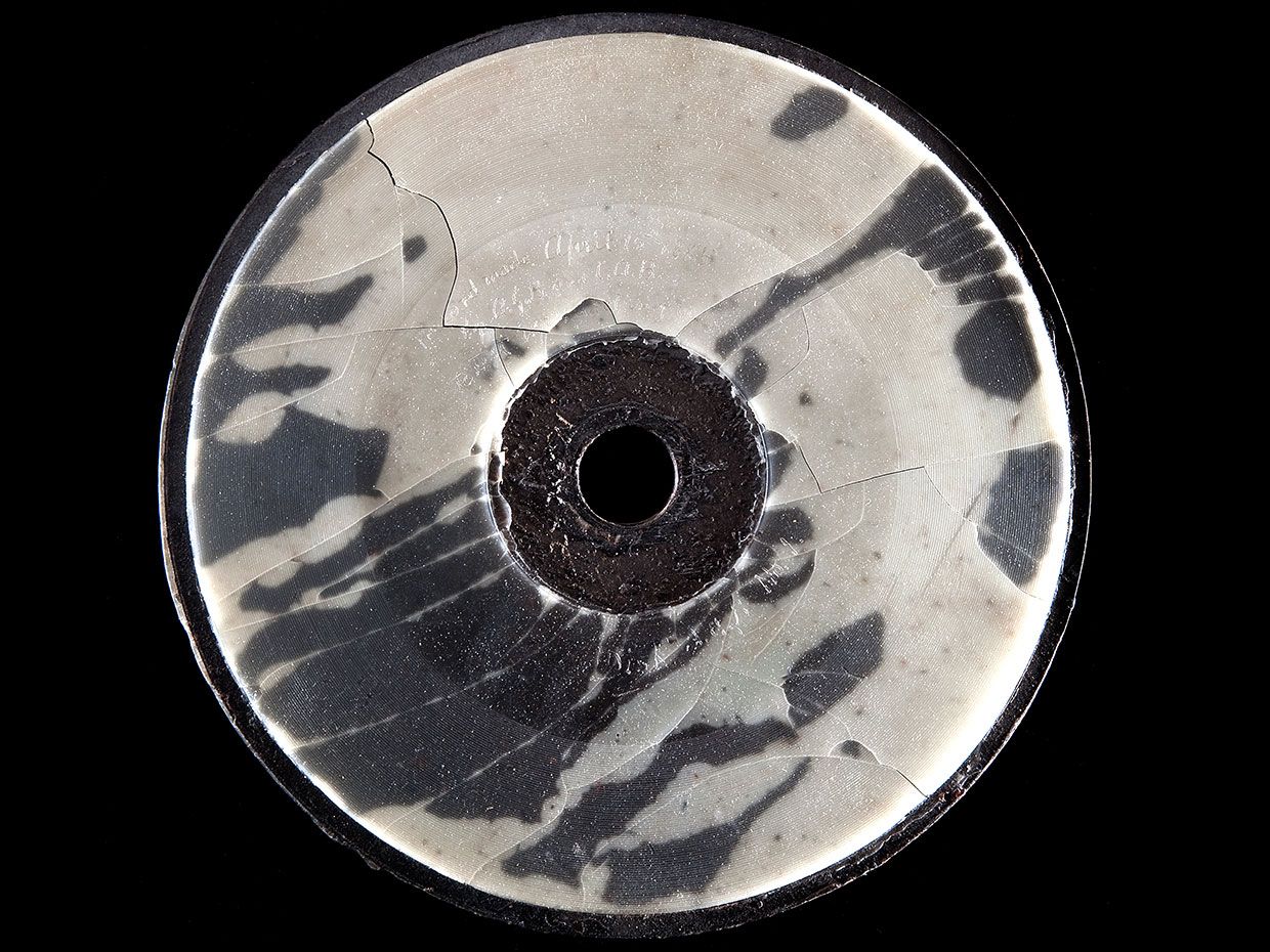 Photo of a wax disc recording from 1885.