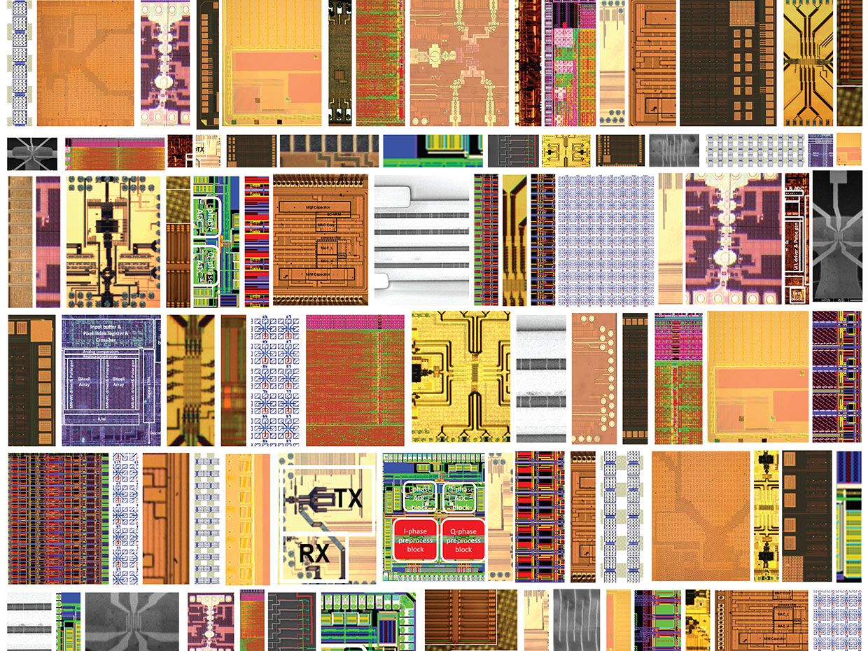 Mosaic of die images of work funded by DARPA