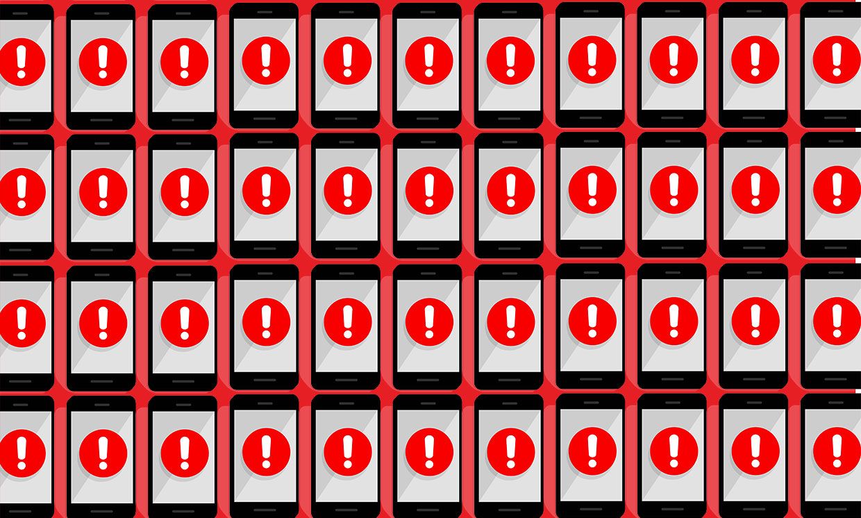Illustration of a large number of phones with errors