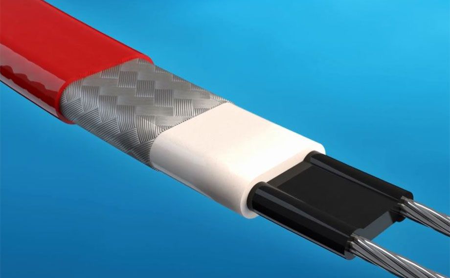 Image of the tech inside a self-regulation cable, all on a blue background.