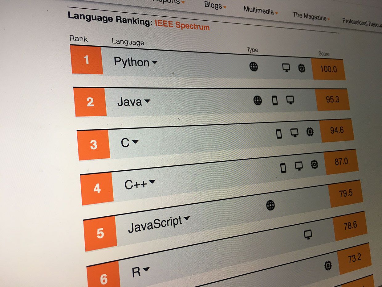 Skewed screenshot of the Top Programming Languages app.
