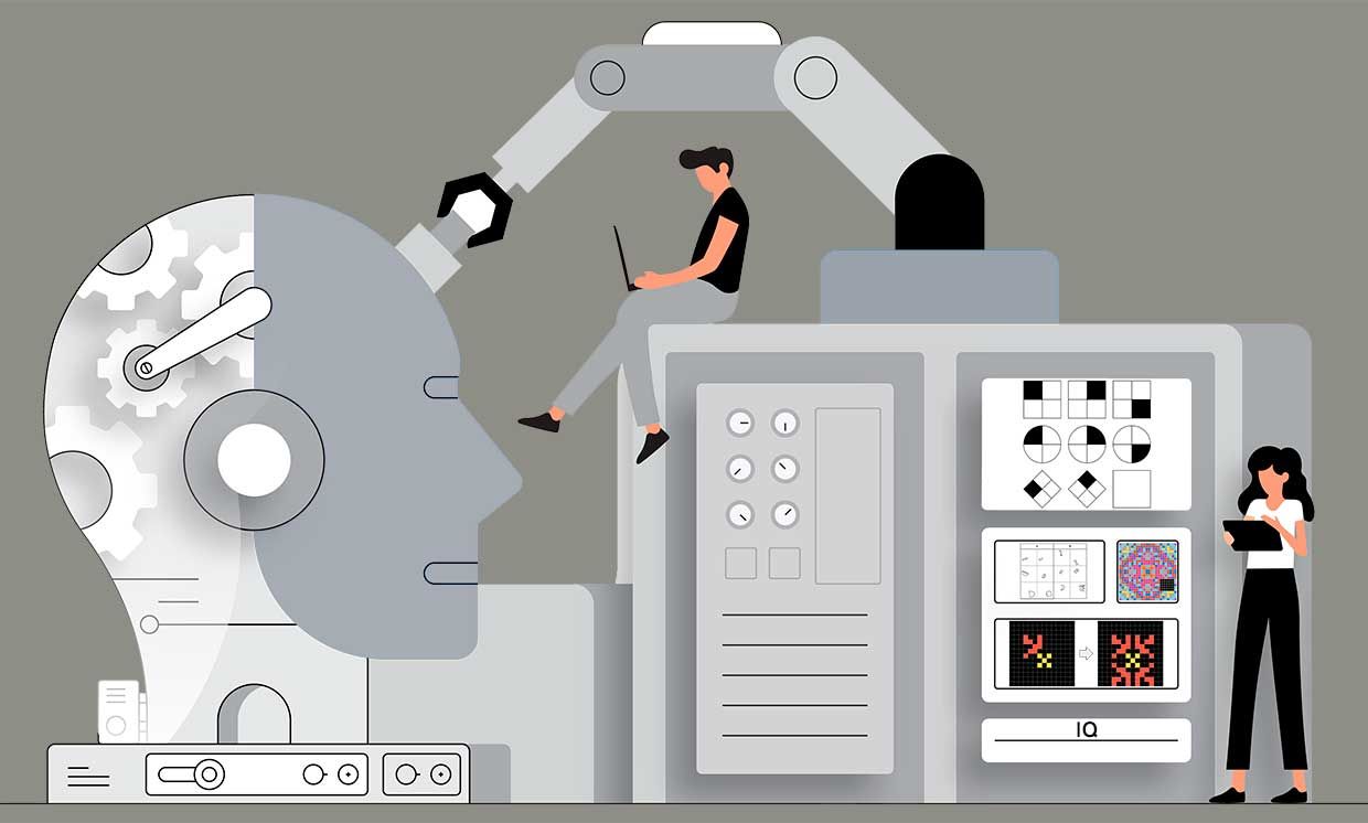 Illustration of an AI machine taking IQ tests