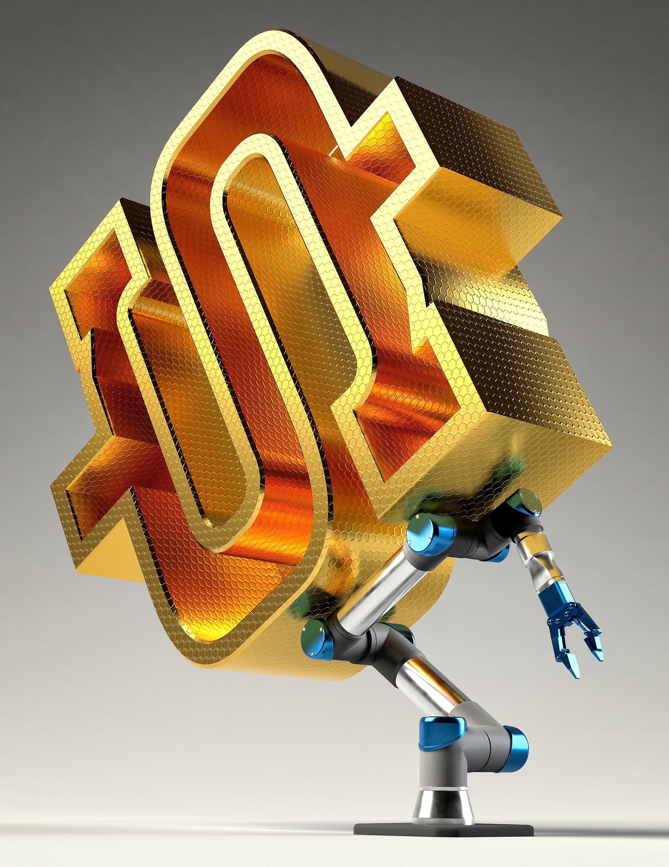 A robot arm being pushed down by a very big dollar icon 