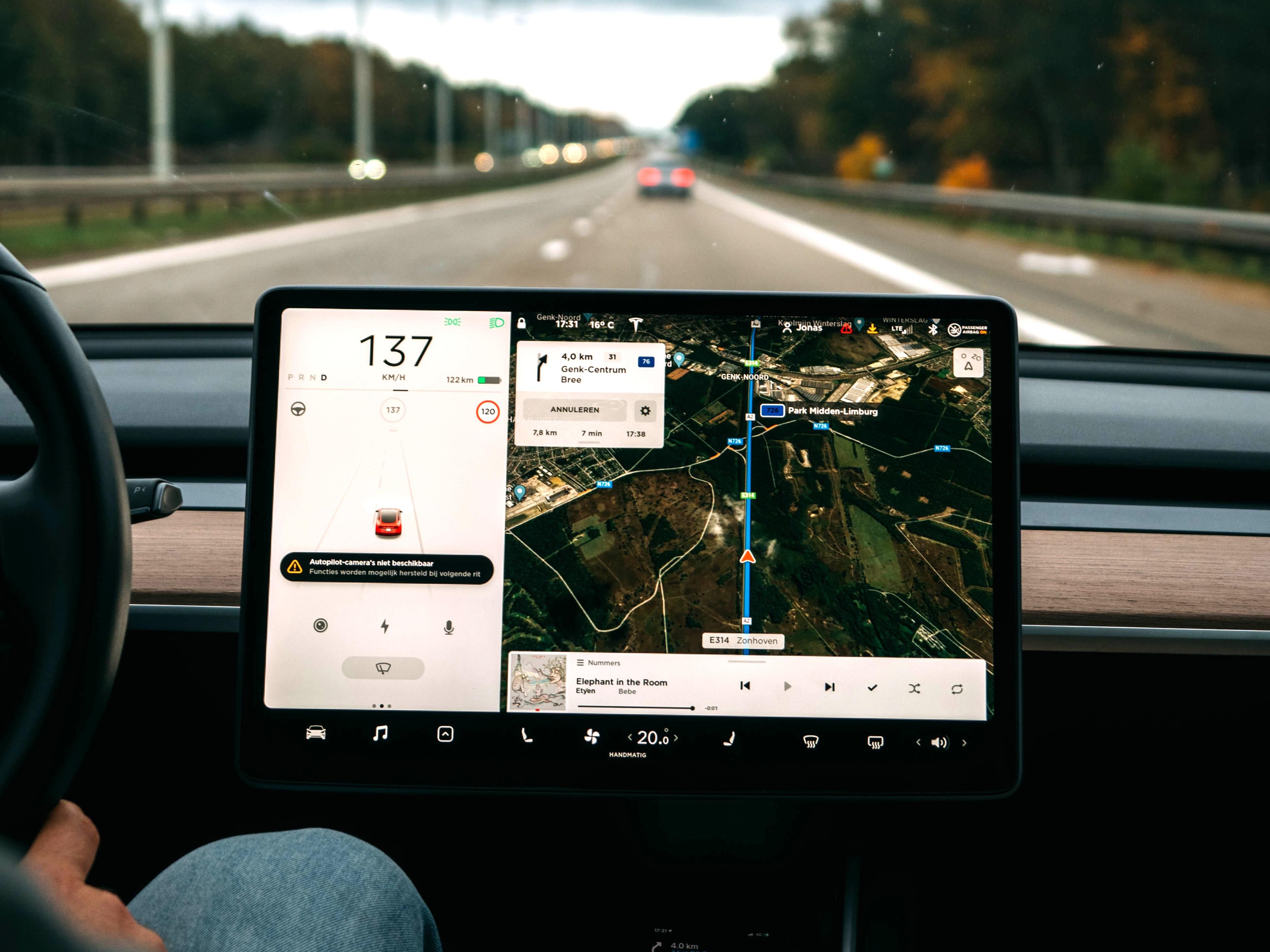 Close-up of the Autopilot screen in a Tesla