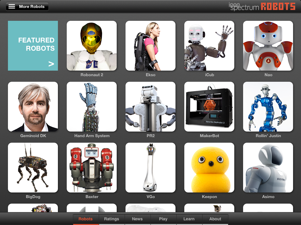 Robots for iPad app screenshot featured robots