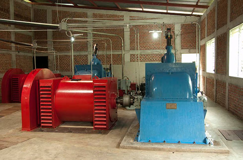 img of red and blue turbines