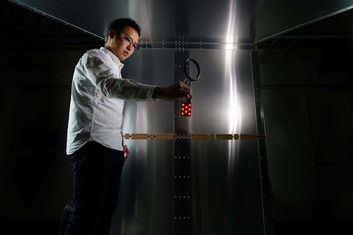 In a purpose-built aluminum test room, the researchers wirelessly powered electronics