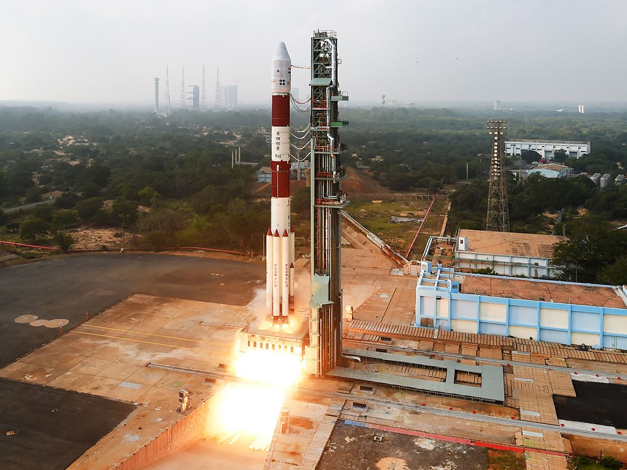 India's Polar Satellite Launch Vehicle (PSLV) rocket being launched on January, 12 2018.