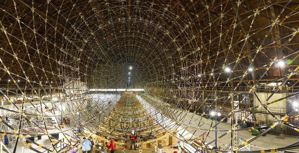 Interior view of the airship's foundation during construction.