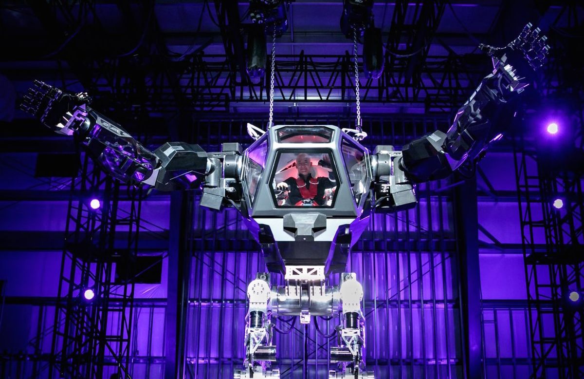 Jeff Bezos piloting a giant robot