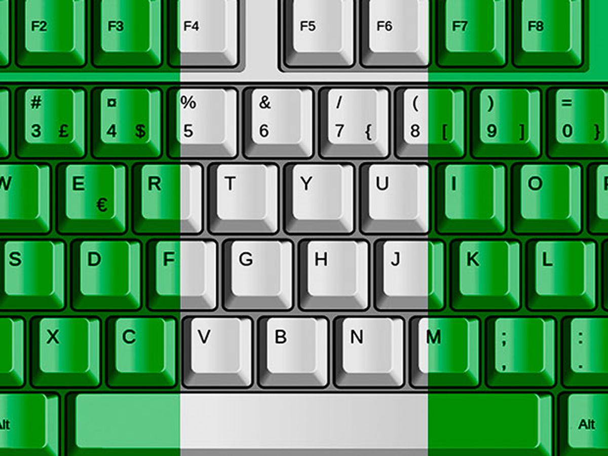 keyboard with Nigerian flag to illustrate story about new wire-wire scams
