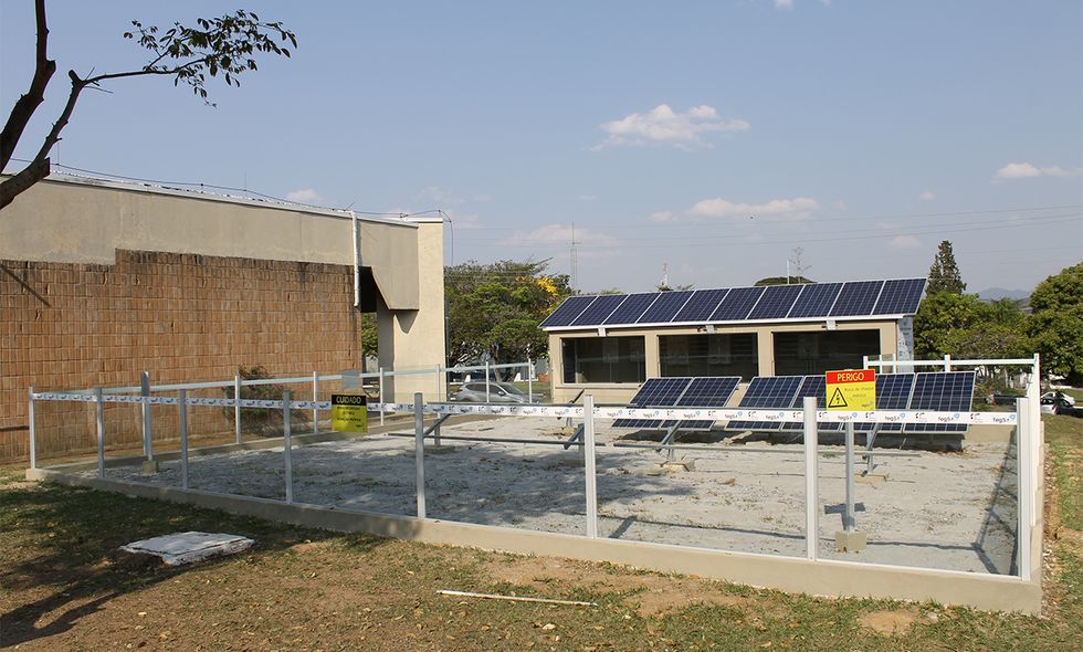Landscape shot of the building's solar panels. 