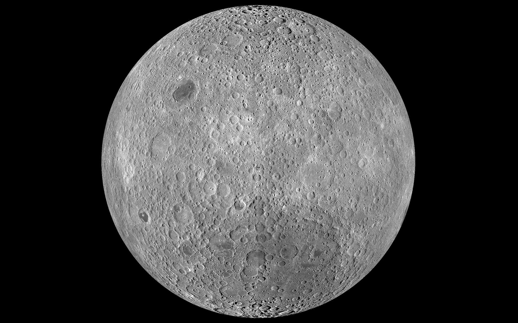 A detailed image of the cratered far side of the moon.