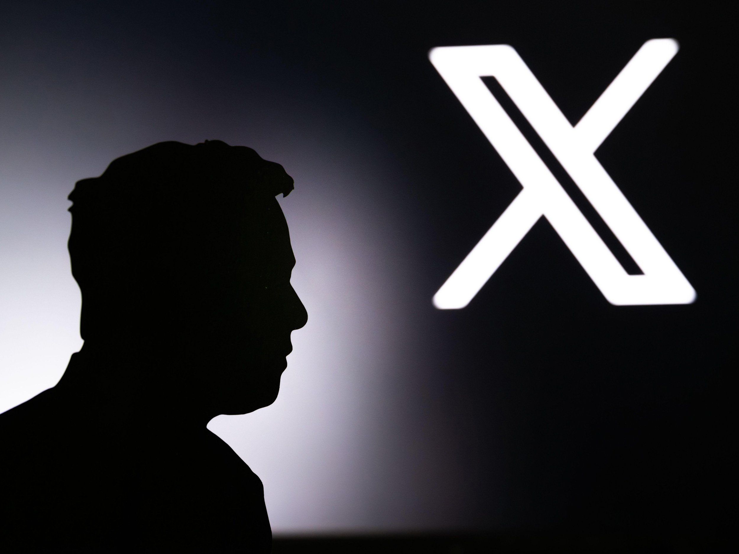 silhouette of a person with a large white X in the background