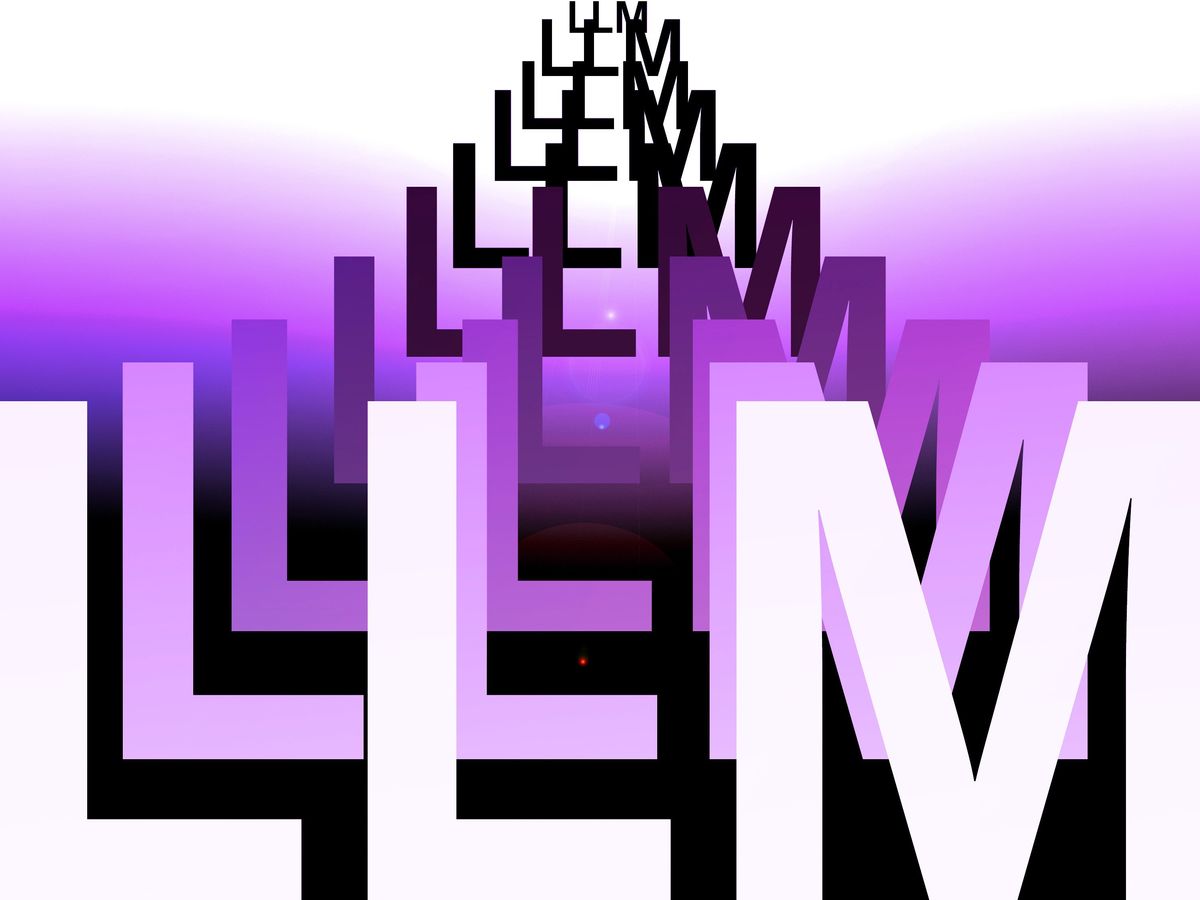 letters reading L L M in big and fading to smaller against and purple color