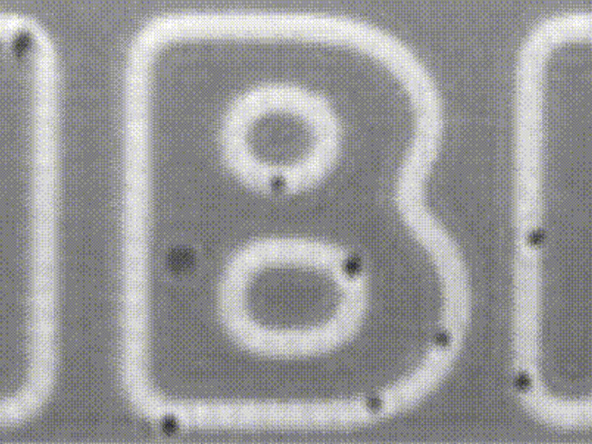 Letters spelling IBM with nanoparticles moving in them