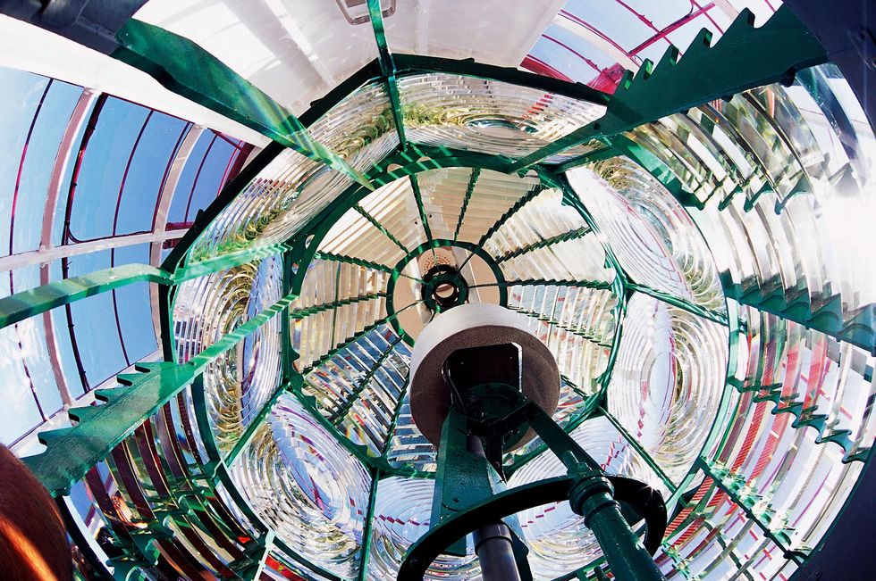  Looking up into a Fresnel lens used in the lamp of a Norwegian lighthouse