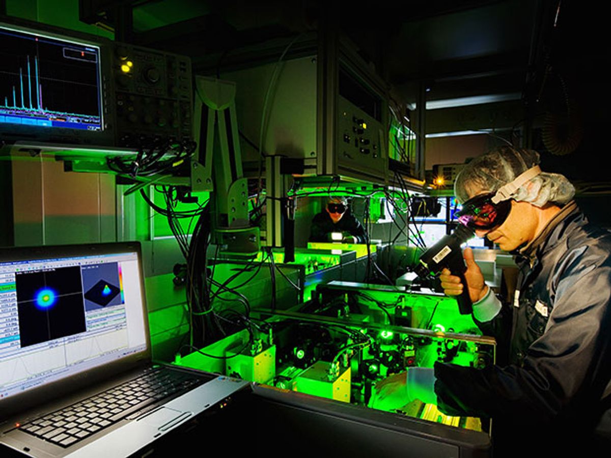 Man working on a petawatt laser at Institute of Radiation Physics at Helmholtz-Zentrum Dresden-Rossendorf (HZDR), in Germany.