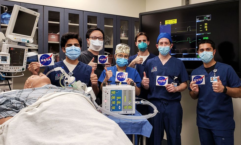 Medical professionals at the Icahn School of Medicine at Mount Sinai Hospital testing the NASA JPL ventilator.