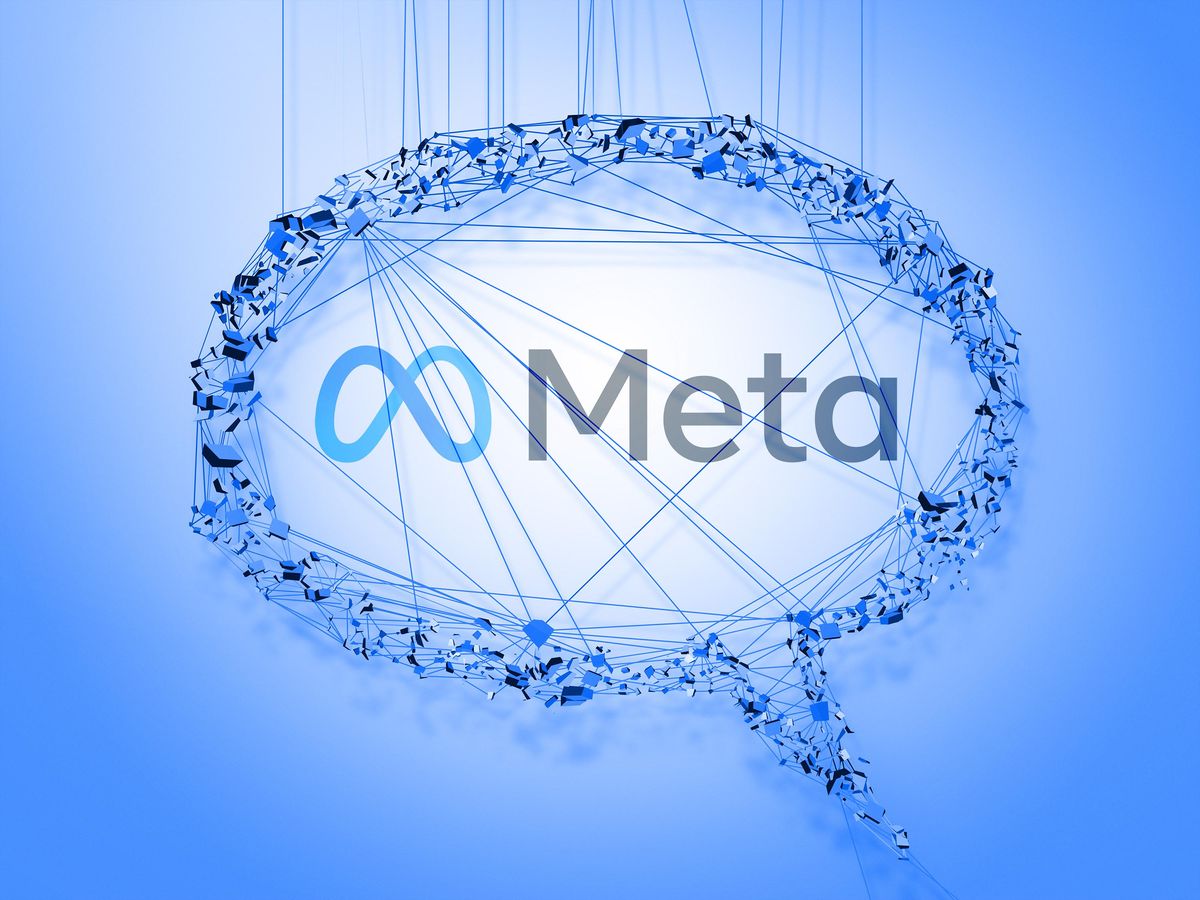 Meta's logo in the middle of a speech bubble