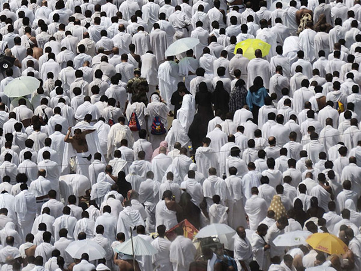 Mostly white-garbed pilgrims during the Hajj, in Saudi Arabia.